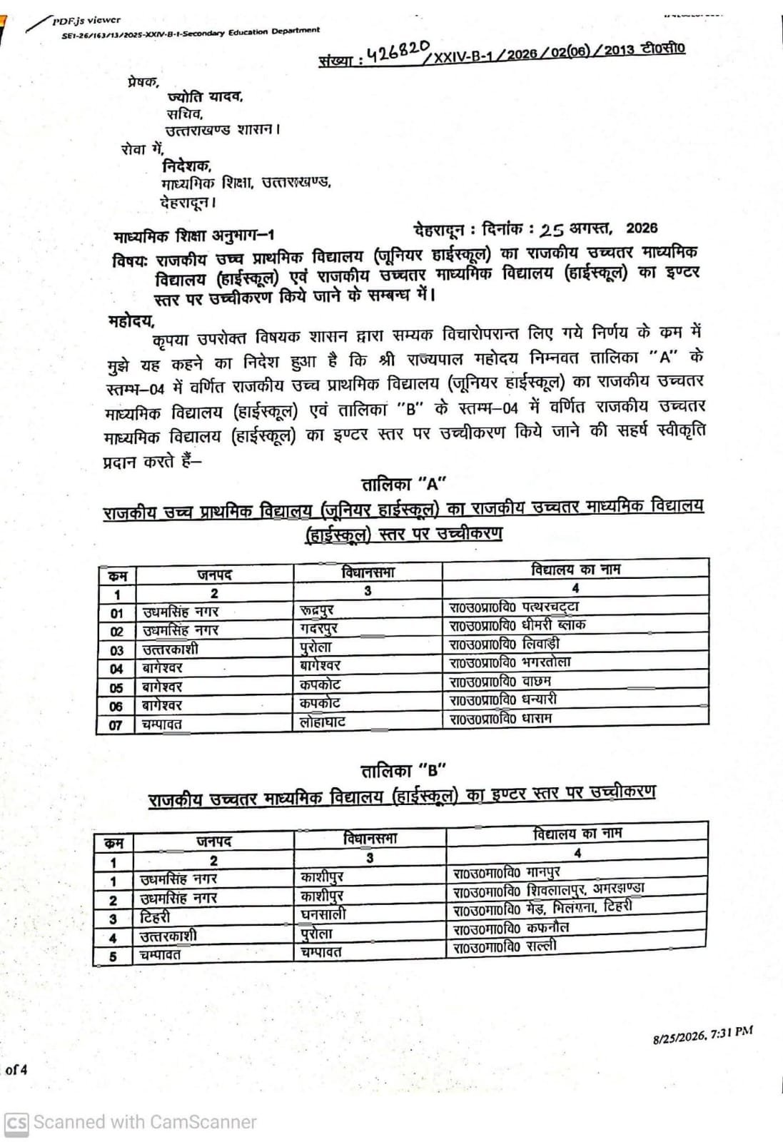 बागेश्वर को शिक्षा के क्षेत्र में बड़ी सौगात, शहीद राम सिंह बोरा जूनियर हाईस्कूल का हाईस्कूल और जखेड़ा हाईस्कूल का इंटरमीडिएट स्तर पर होगा उच्चीकरण